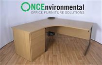 NoneLight oak 1600 x 1200 workstation LH complete with a 3 drawer desk high pedestal 